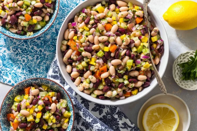 3 Bean Salad with chickpeas, black beans, and fresh herbs