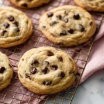 Freshly baked chewy chocolate chip cookies cooling on a rack