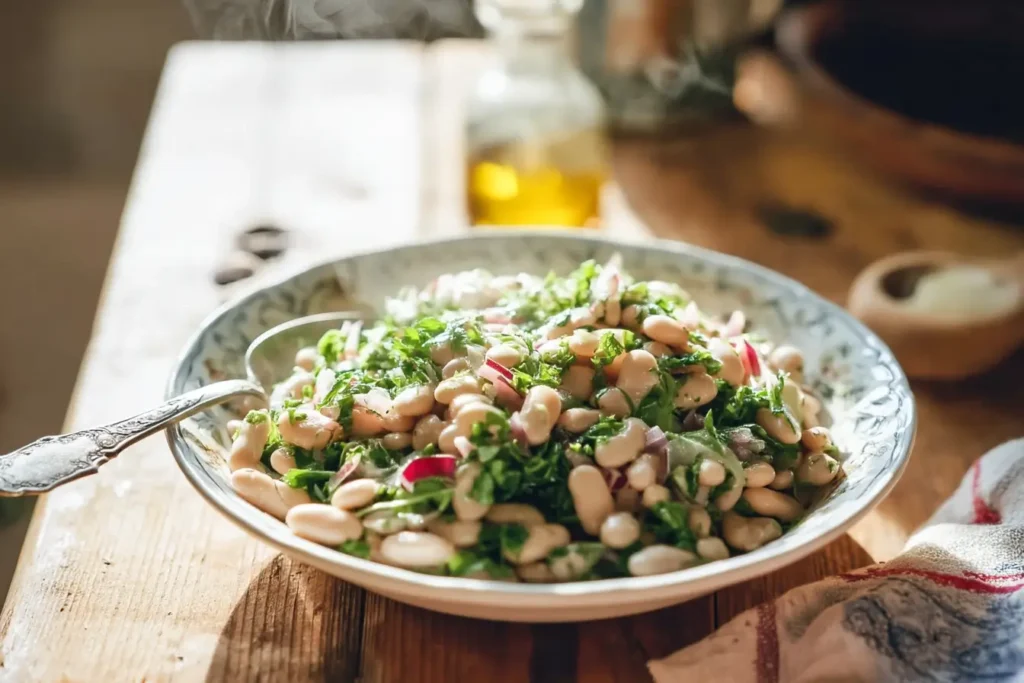 White Bean Salad served with lemon and olive oil drizzle