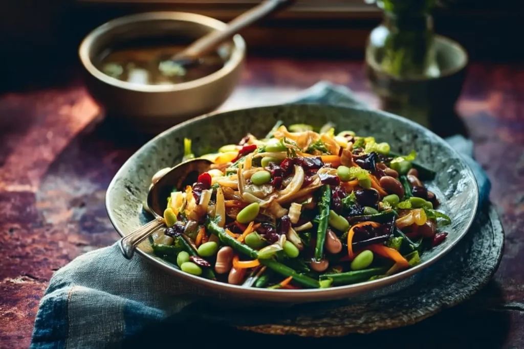 Asian Bean Salad served with lime and sesame seeds