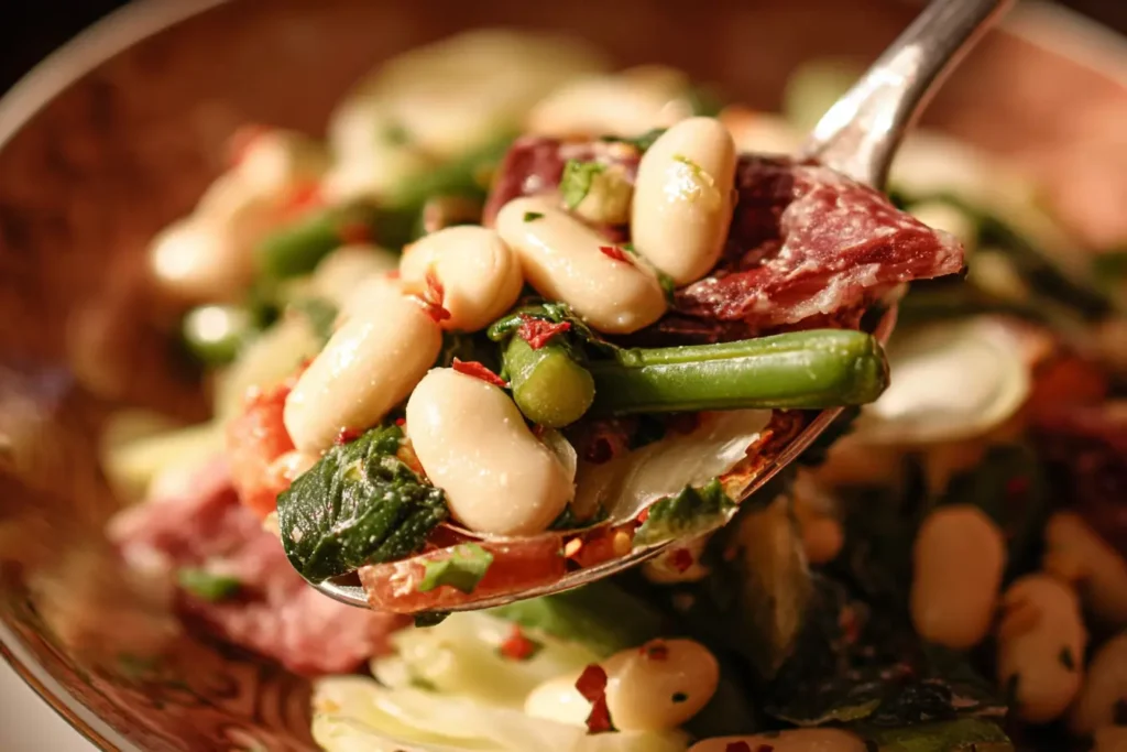 La Scala Bean Salad served with basil and olive oil drizzle