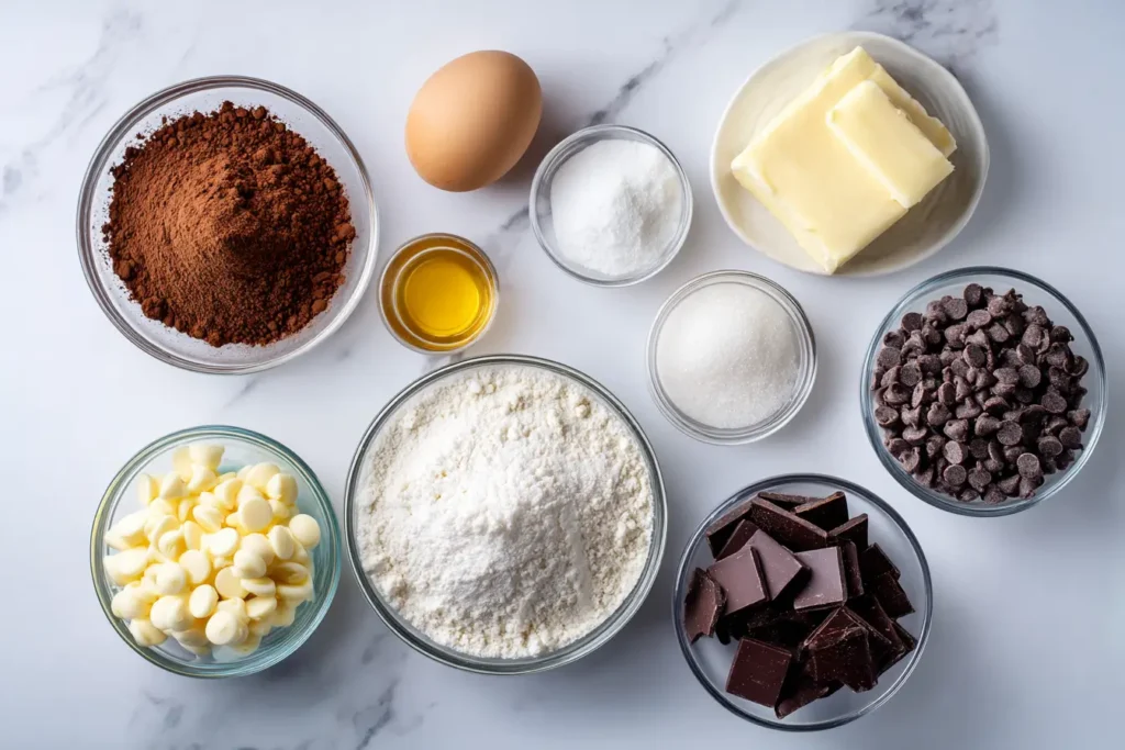 Ingredients for Triple Chocolate Chip Crinkle Cookies