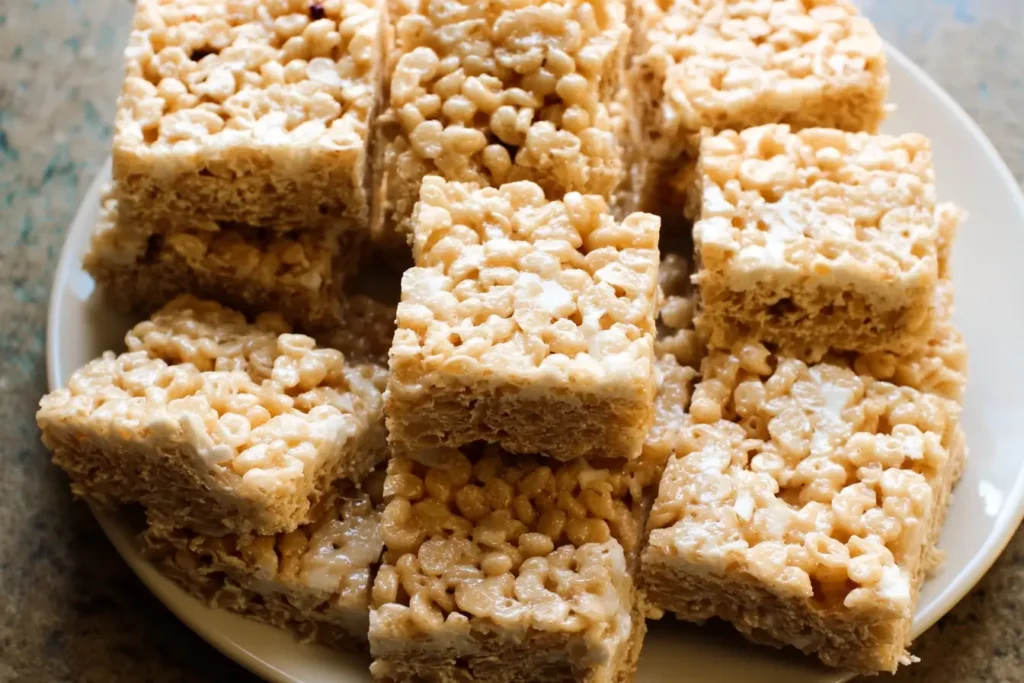 Rice Krispie Treats served with vanilla ice cream