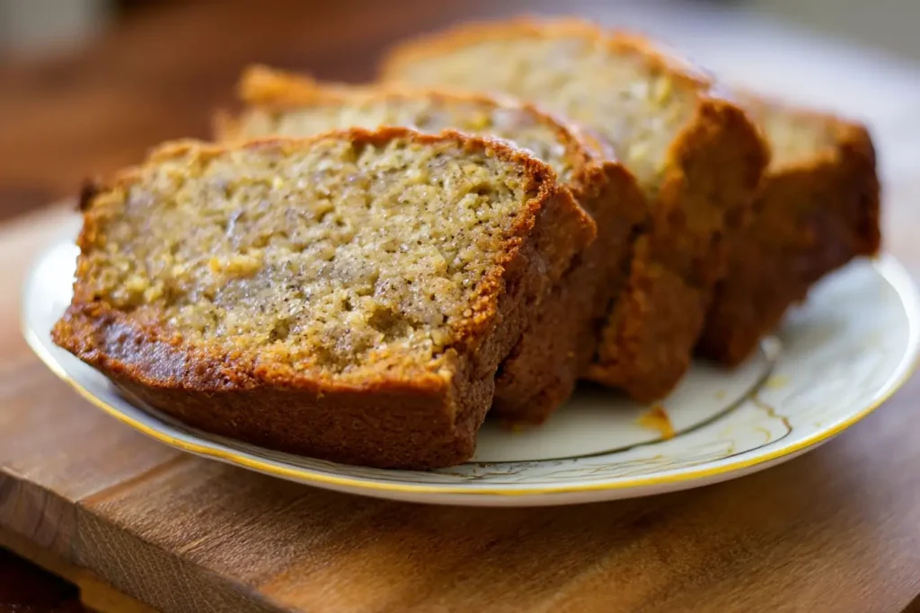 Homemade Air Fryer Banana Bread Mini Loaf served on a plate