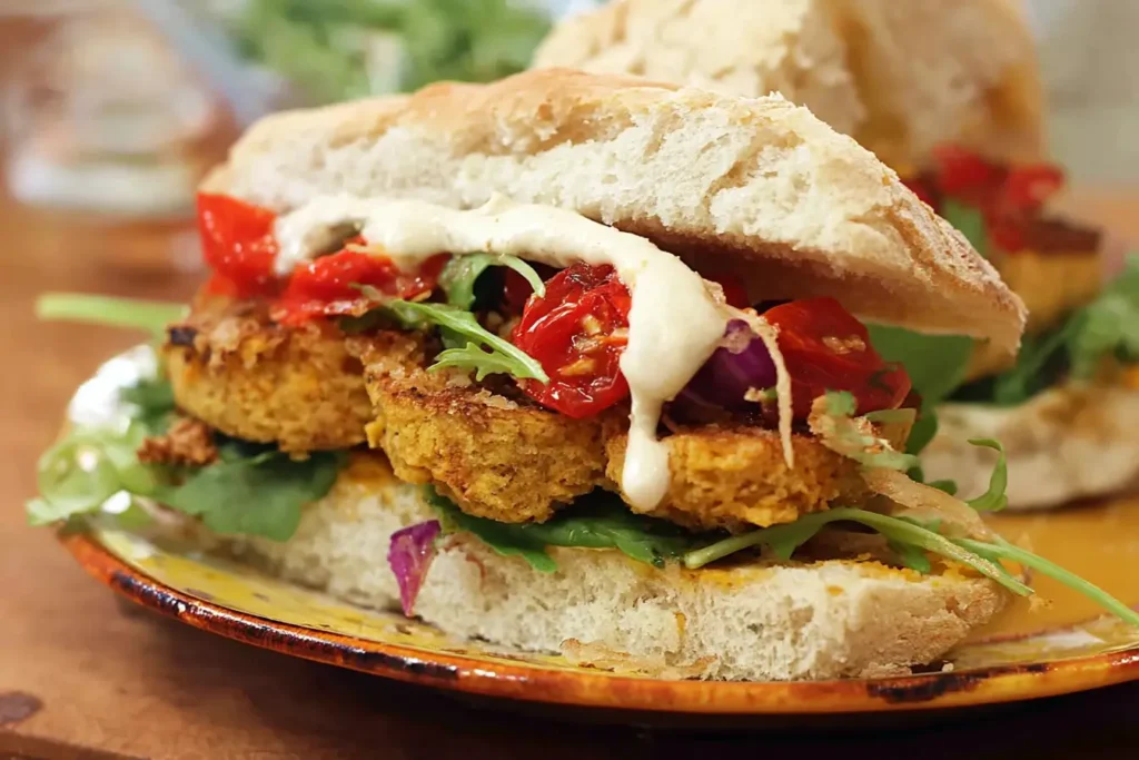 Homemade 30-Minute Falafel Sandwich With Sweet Potato on plate