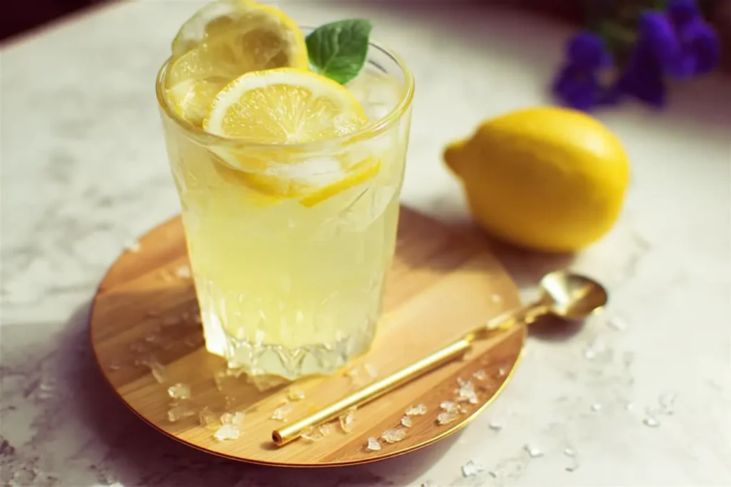 Close-up Lemon Mocktails with mint and lemon wheel