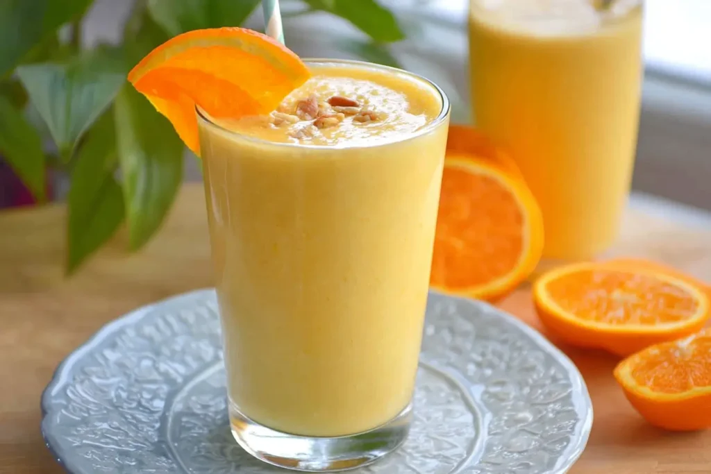 Homemade Orange Julius Smoothie in a serving glass.
