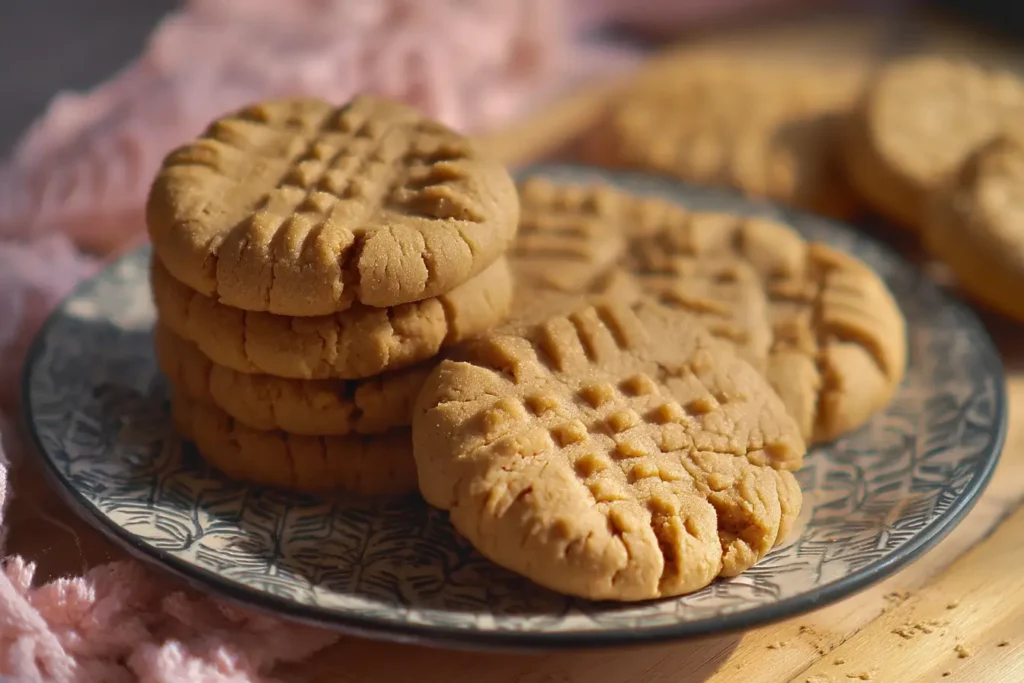 Peanut butter cookies with vanilla ice cream and milk.