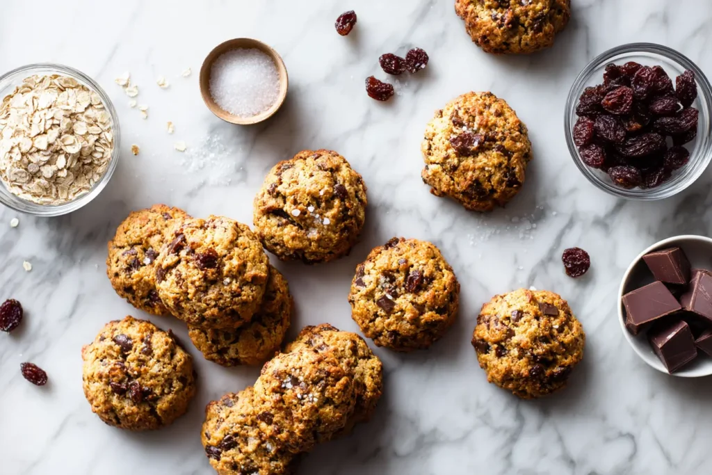 Mixing gluten-free cookie dough with oats, chocolate, and cherries