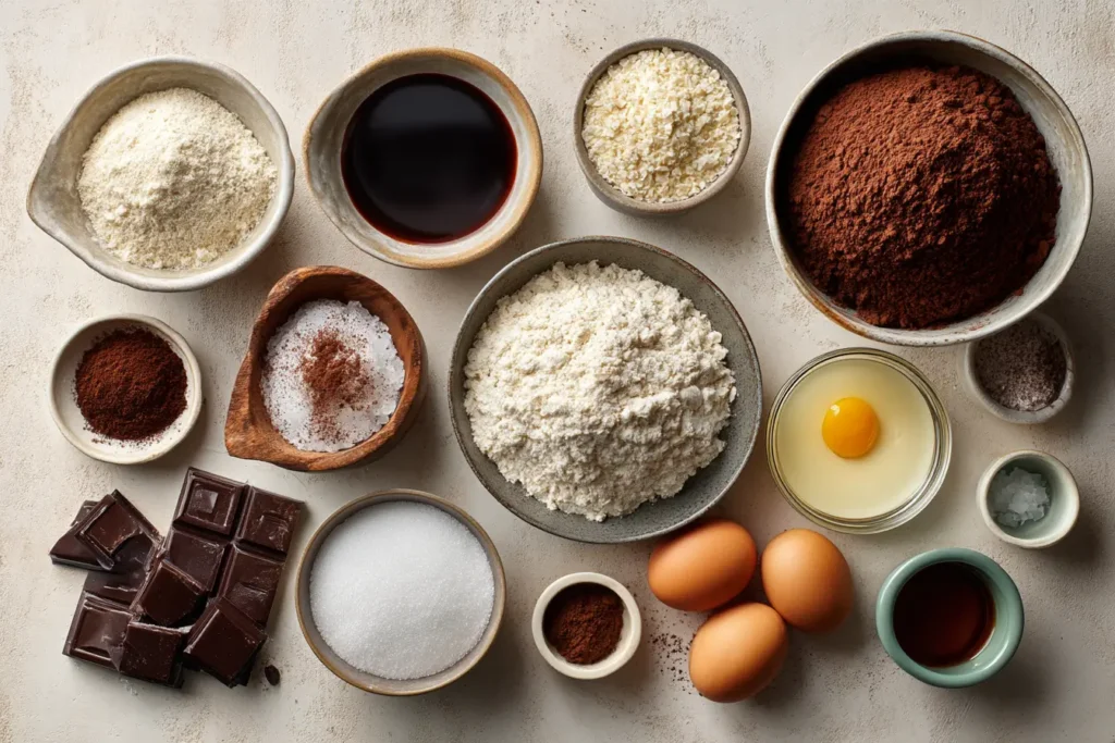 Mixing gluten-free chocolate cake batter in a kitchen bowl