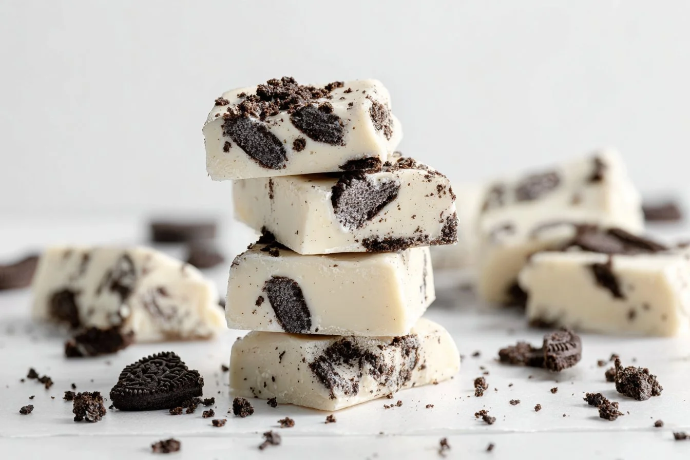 Homemade Cookies and Cream Bark with crushed Oreos