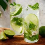Easy Virgin Mojito Mocktail with lime wedges and fresh mint over ice