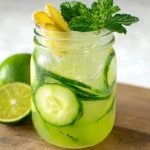Ginger Mojito Mocktail in a tall glass with mint, lime, cucumber and ice