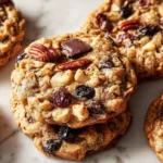 Stack of gluten-free chocolate chip oat cookies with almond milk