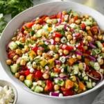 Mediterranean Chickpea Salad with chickpeas, feta, and colorful vegetables Title: Mediterranean Chickpea Salad – Fresh & Flavorful