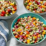 Mediterranean Dense Bean Salad with fresh vegetables and herbs