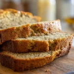 Sliced Air Fryer Banana Bread Mini Loaf on a board