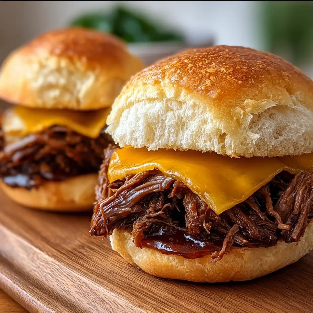 Slow Cooker Beef and Cheddar Sandwiches