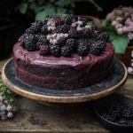 Gothic Blackberry Velvet Cake with rich frosting and blackberry decoration