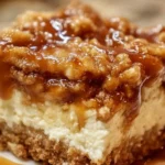 Delicious Caramel Apple Cheesecake Bars topped with caramel and apple slices