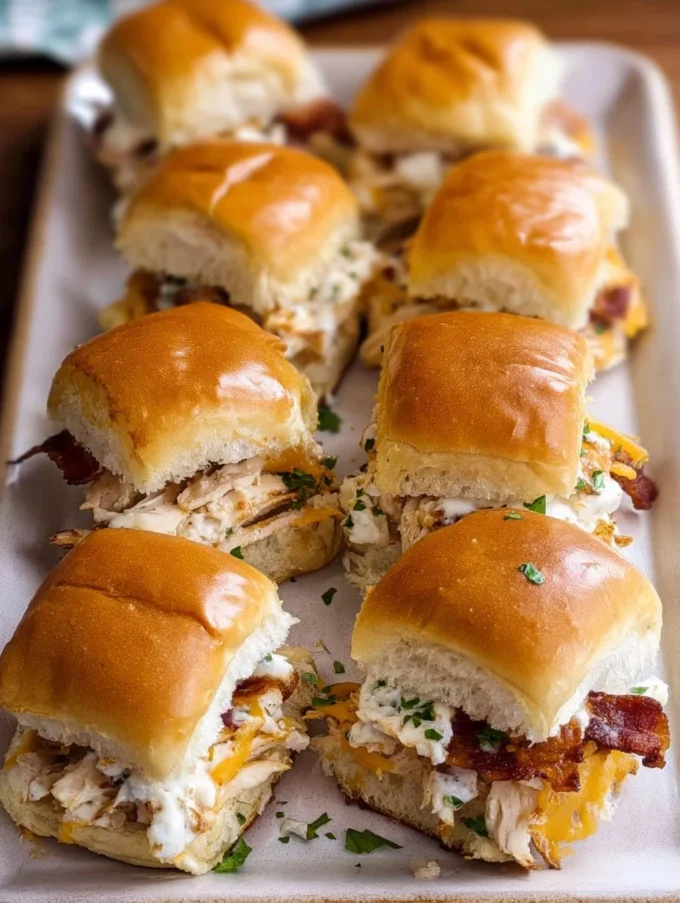 Delicious Chicken Bacon Ranch Sliders served on a platter