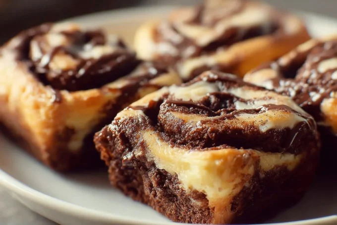 Delicious Chocolate Cinnamon Rolls topped with chocolate drizzle and cinnamon