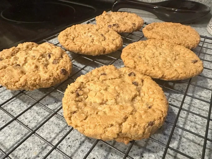 Plate of crispy oatmeal cookies fresh out of the oven