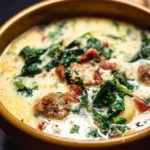 Bowl of easy Olive Garden Zuppa Toscana soup with potatoes and greens