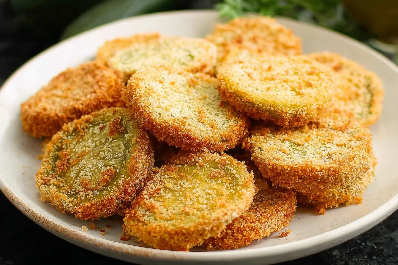 Crispy fried green tomatoes recipe served on a rustic plate with dipping sauce
