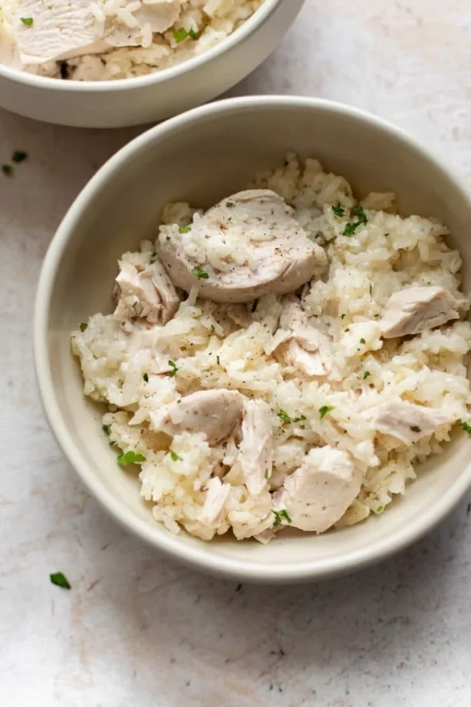Ranch Chicken and Rice Casserole in a baking dish
