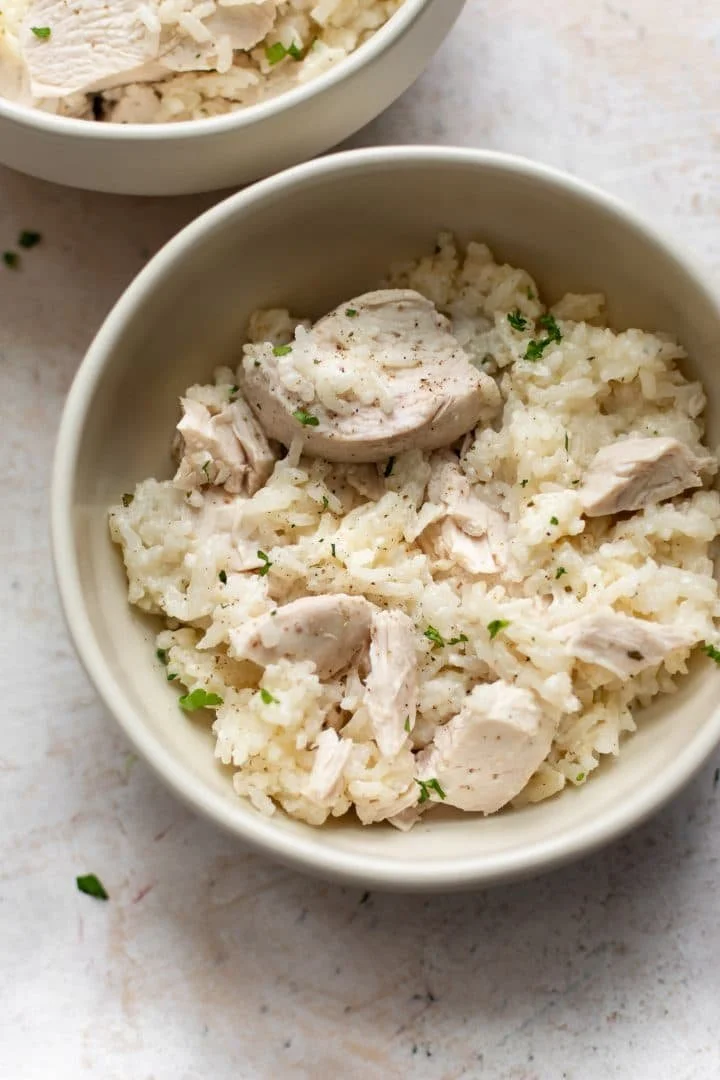 Ranch Chicken and Rice Casserole in a baking dish