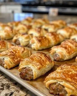 Sausage and Cream Cheese Crescent Rolls served on a platter