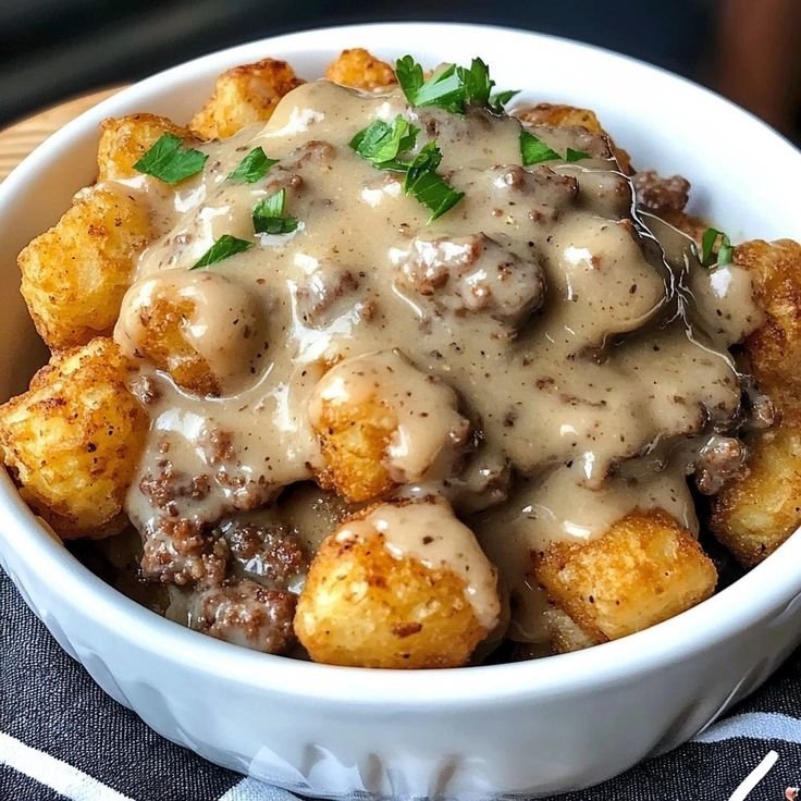 Tater Tot Breakfast Bowl with Sausage Gravy