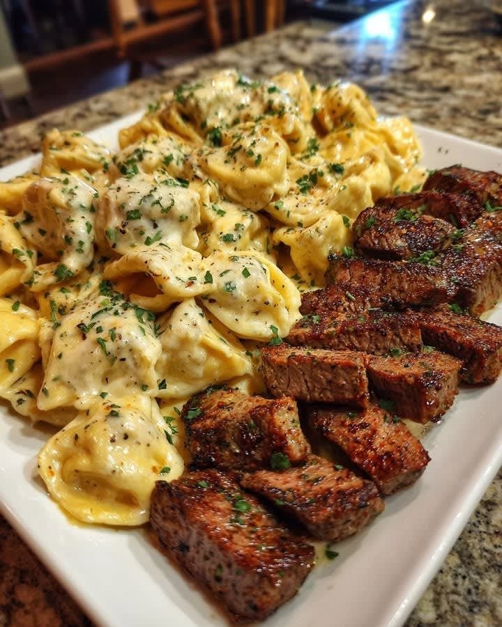 Cajun Garlic Butter Steak with Cheesy Alfredo Tortellini