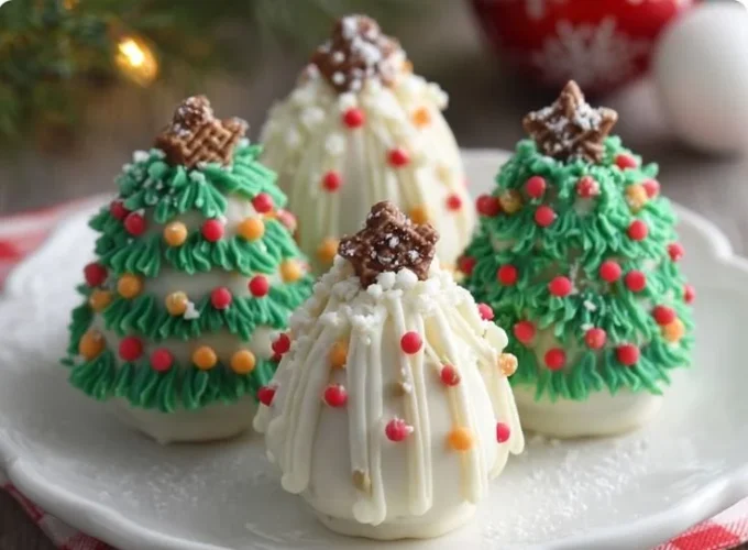 Delicious Christmas tree cake truffles decorated for the holiday season.