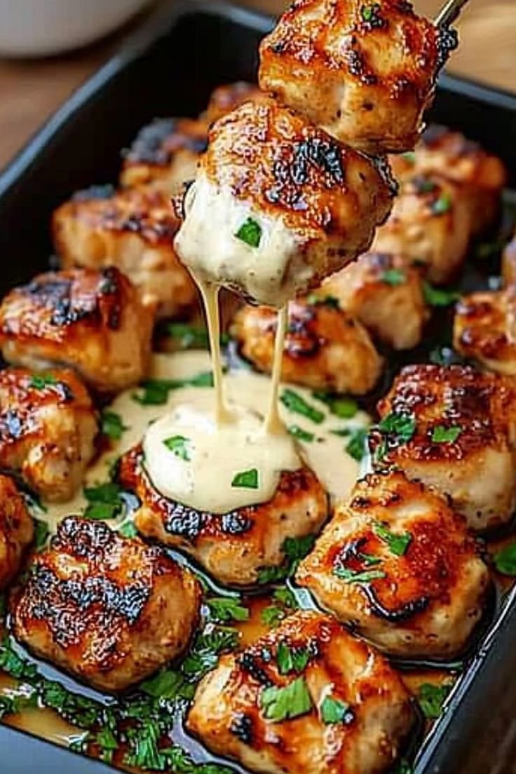 Grilled Chicken Bites with Creamy Garlic Sauce