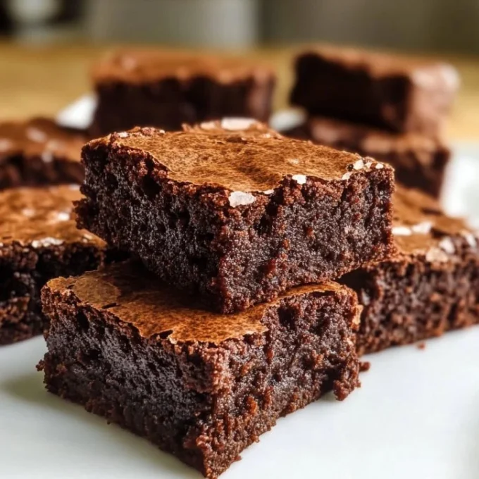 Delicious fudgy brownies served on a white plate with chocolate drizzle.