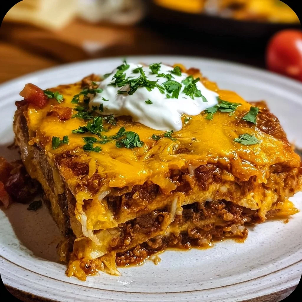 Delicious Mexican Tortilla Casserole served in a colorful dish