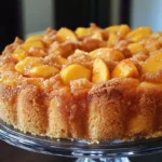 Peach Upside-Down Bundt Cake topped with caramelized peaches and a golden crust.