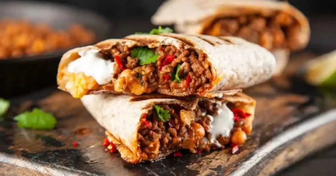 Delicious Sloppy Joe Burrito ready to serve with toppings