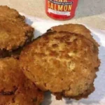 Delicious Southern fried salmon patties served with dipping sauce.
