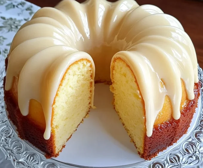 Classic Pound Cake with a golden crust and moist texture on a wooden table.