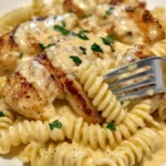 Creamy Garlic Butter Chicken served with Rotini in Parmesan Sauce