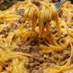One-Pot Creamy Beef and Garlic Butter Pasta in a bowl