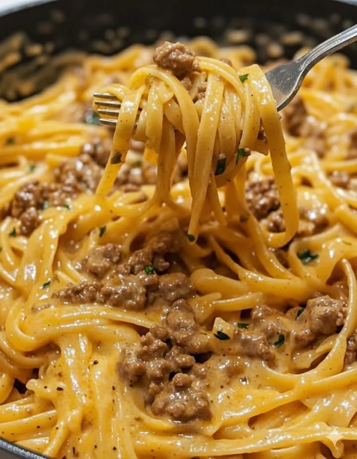 One-Pot Creamy Beef and Garlic Butter Pasta