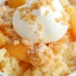 Delicious homemade Peach Cobbler with fresh peaches and golden crust