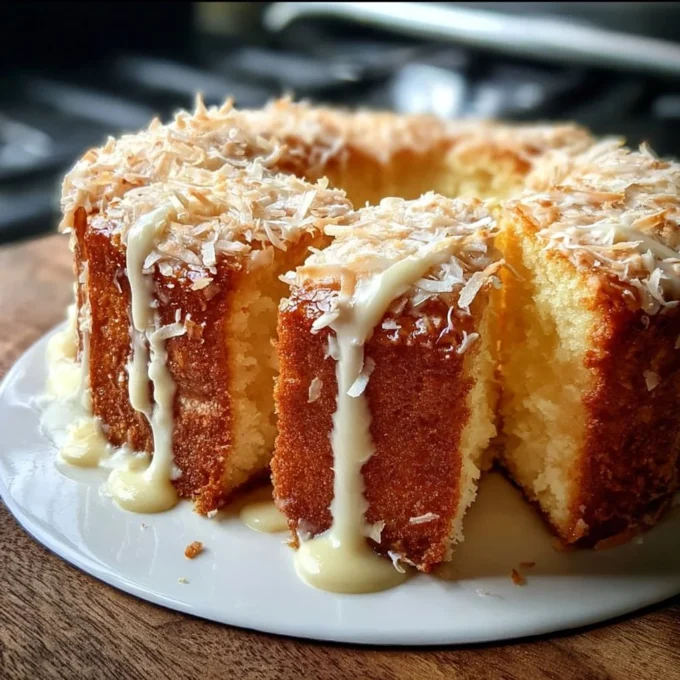 Sliced Pineapple Cream Cheese Pound Cake on a plate garnished with fresh pineapple.