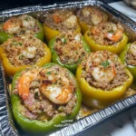 Delicious stuffed bell peppers filled with rice, ground meat, and spices