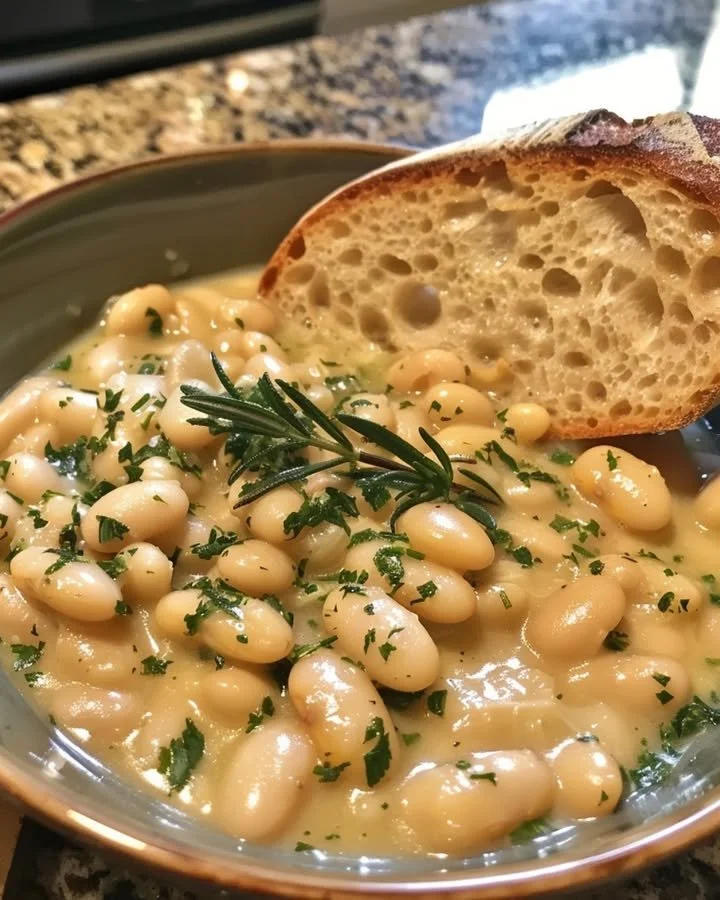 Delicious Tuscan white beans served in a rustic bowl