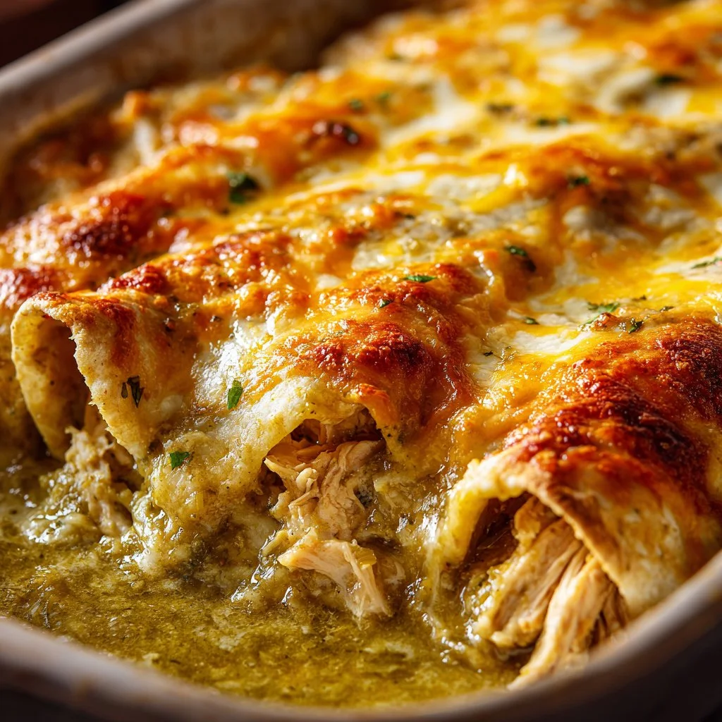 Delicious chicken enchiladas topped with cheese and fresh herbs on a plate